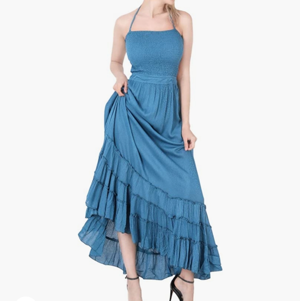 Teal maxi dress open back boho
